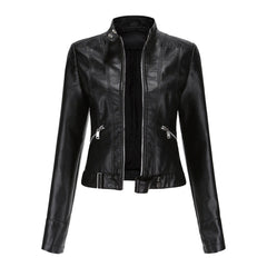 Women's Faux Leather Cropped Jacket | Stylish Moto Biker Outerwear 0