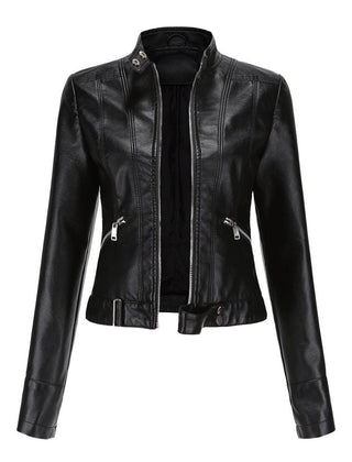 Women's Faux Leather Cropped Jacket | Stylish Moto Biker Outerwear 0