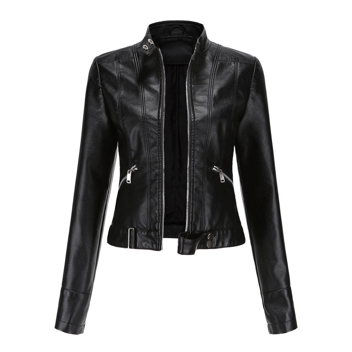 Women's Faux Leather Cropped Jacket | Stylish Moto Biker Outerwear 0