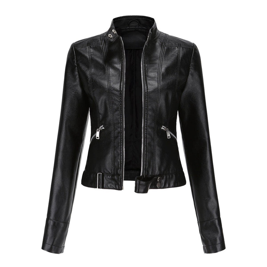 Women's Faux Leather Cropped Jacket | Stylish Moto Biker Outerwear 0