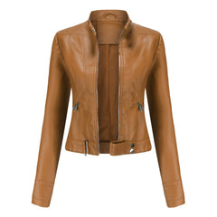 Women's Faux Leather Cropped Jacket | Stylish Moto Biker Outerwear 1
