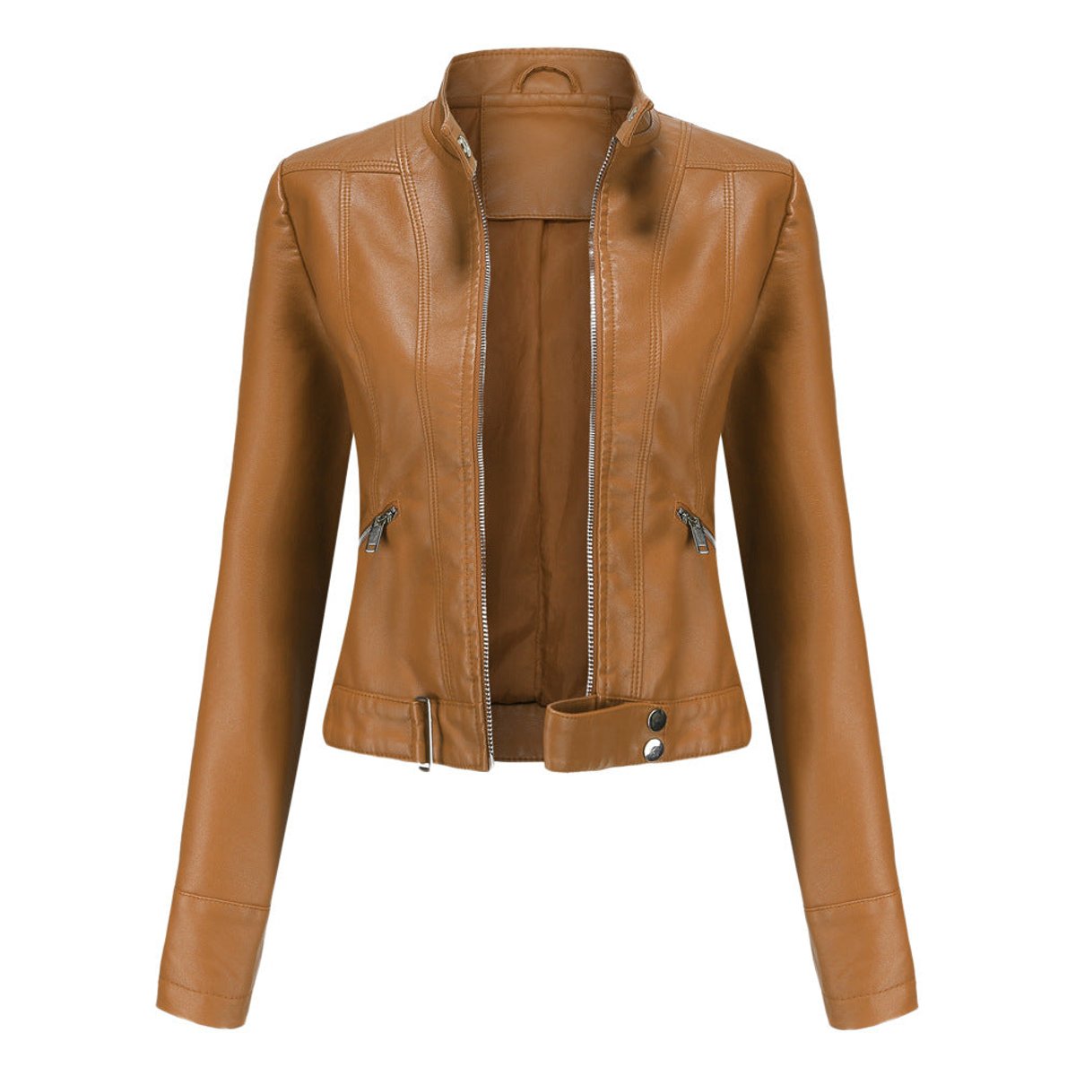Women's Faux Leather Cropped Jacket | Stylish Moto Biker Outerwear 1