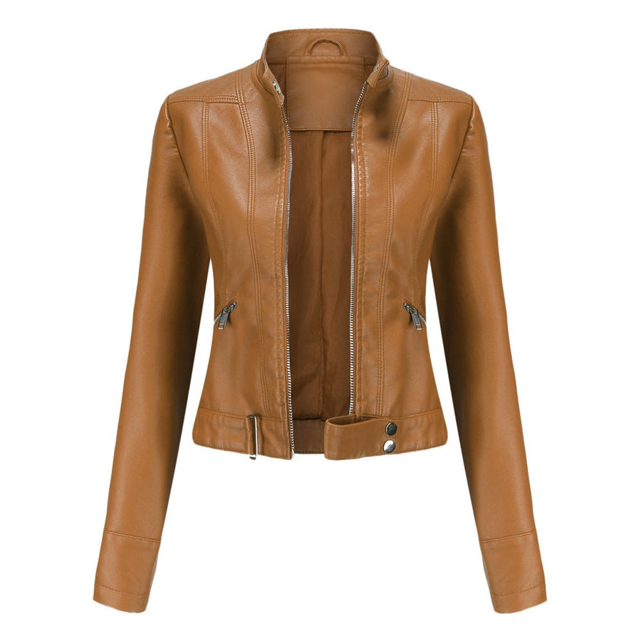 Women's Faux Leather Cropped Jacket | Stylish Moto Biker Outerwear 1