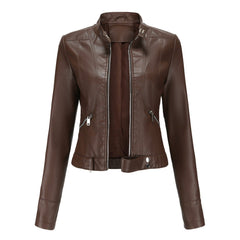 Women's Faux Leather Cropped Jacket | Stylish Moto Biker Outerwear 2