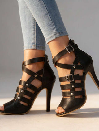 Women's Faux Leather Gladiator Sandals | Elegant Strappy Stiletto Heels for Summer 0