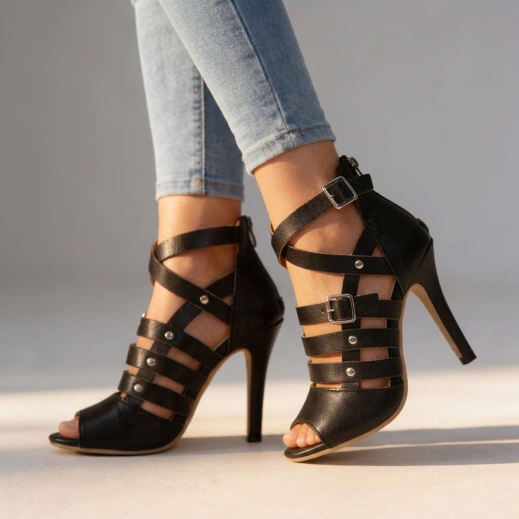 Women's Faux Leather Gladiator Sandals | Elegant Strappy Stiletto Heels for Summer 0