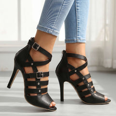 Women's Faux Leather Gladiator Sandals | Elegant Strappy Stiletto Heels for Summer 4