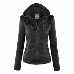 Women's Faux Leather Hooded Moto Jacket | Stylish Slim-Fit Winter Outerwear 1