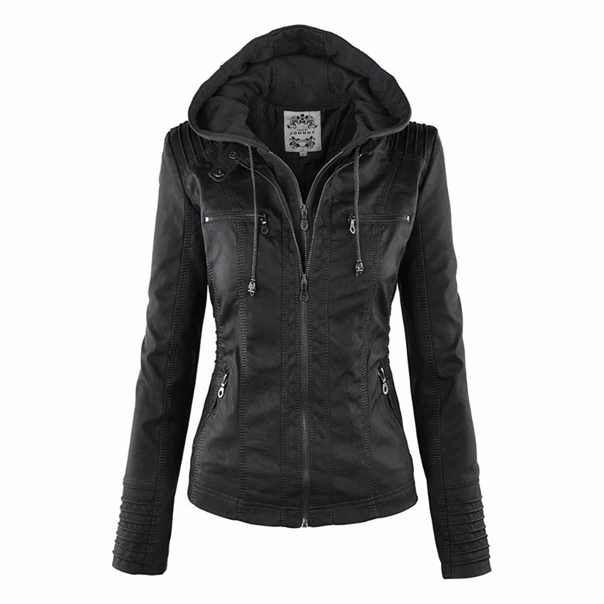 Women's Faux Leather Hooded Moto Jacket | Stylish Slim-Fit Winter Outerwear 1