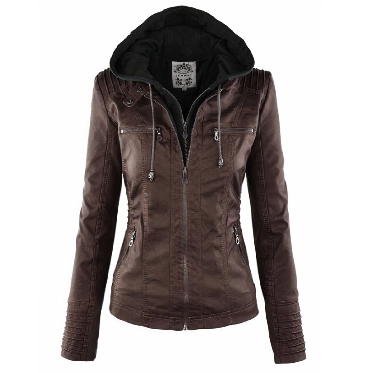 Women's Faux Leather Hooded Moto Jacket | Stylish Slim-Fit Winter Outerwear 2