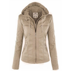 Women's Faux Leather Hooded Moto Jacket | Stylish Slim-Fit Winter Outerwear 3