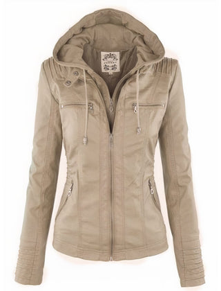 Women's Faux Leather Hooded Moto Jacket | Stylish Slim-Fit Winter Outerwear 3