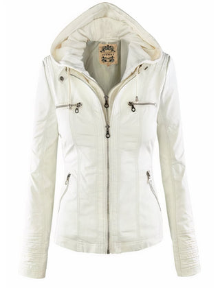 Women's Faux Leather Hooded Moto Jacket | Stylish Slim-Fit Winter Outerwear 4