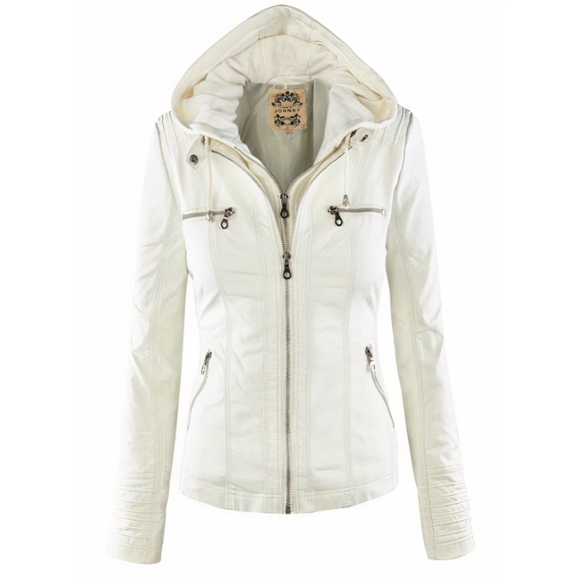Women's Faux Leather Hooded Moto Jacket | Stylish Slim-Fit Winter Outerwear 4