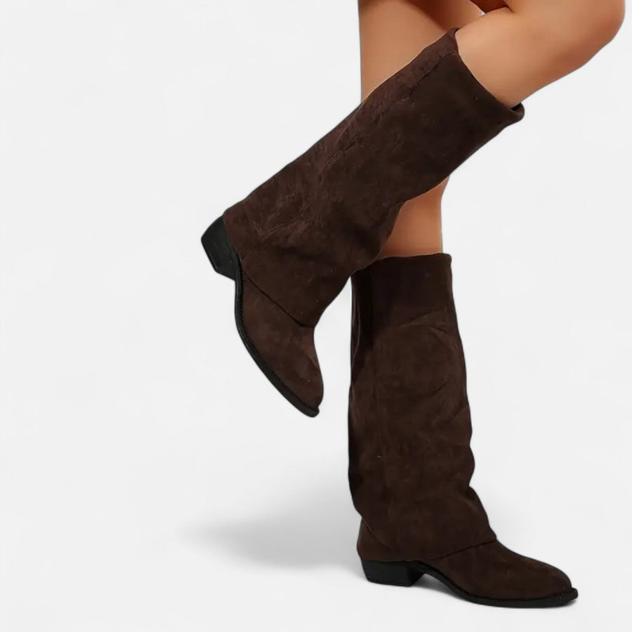 Women's Faux Leather Knee High Boots | Elegant Chunky Heel Long Footwear 0