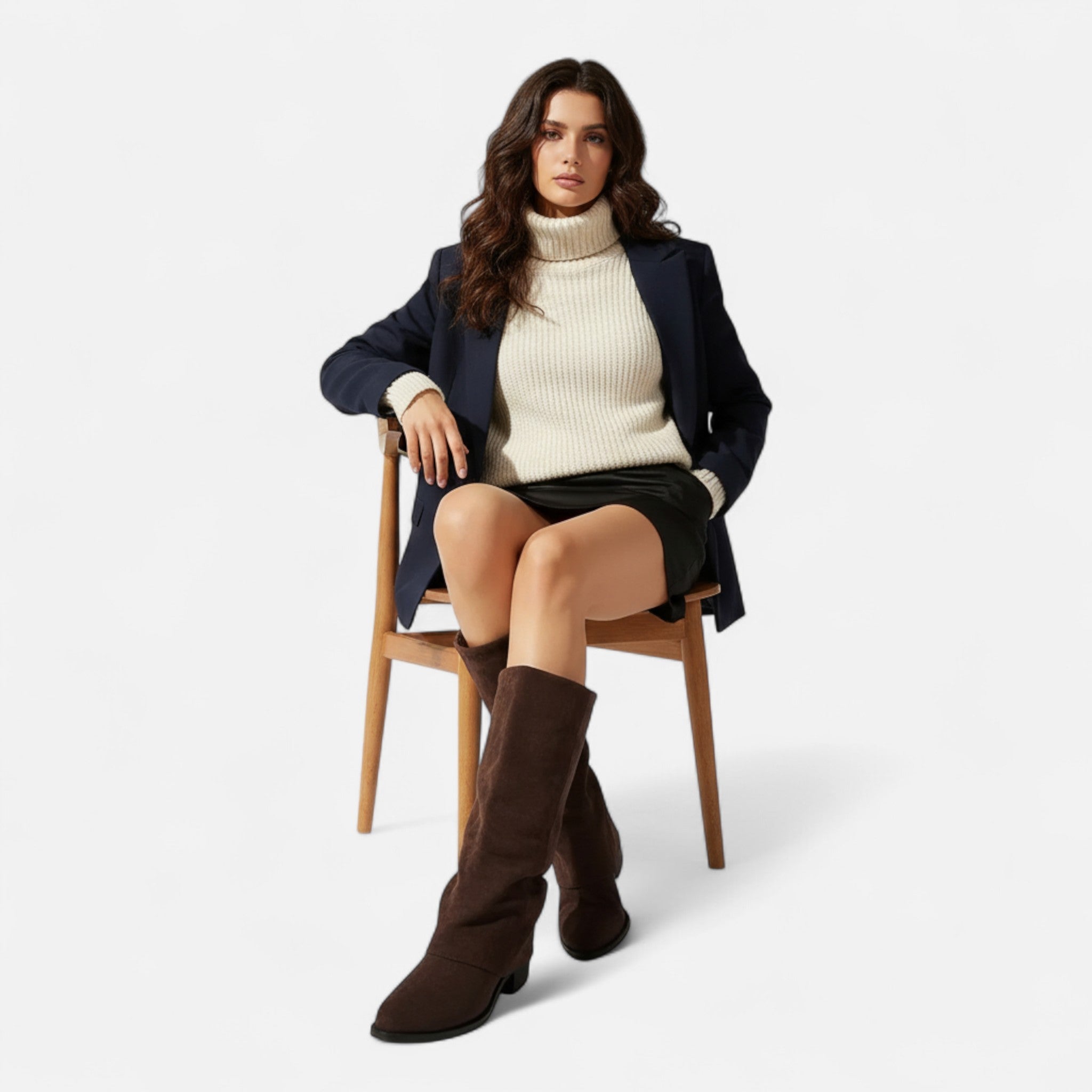 Women's Faux Leather Knee High Boots | Elegant Chunky Heel Long Footwear 3