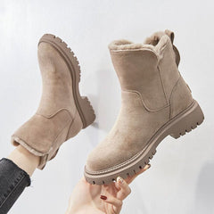 Women's Faux Suede Fleece-Lined Ankle Boots | Cozy Black Booties for Winter 0
