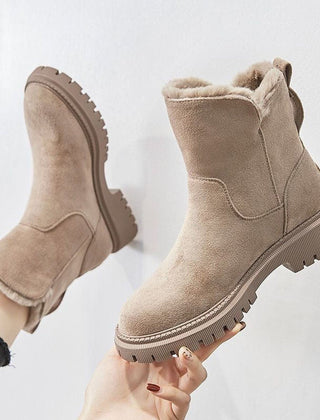 Women's Faux Suede Fleece-Lined Ankle Boots | Cozy Black Booties for Winter 0