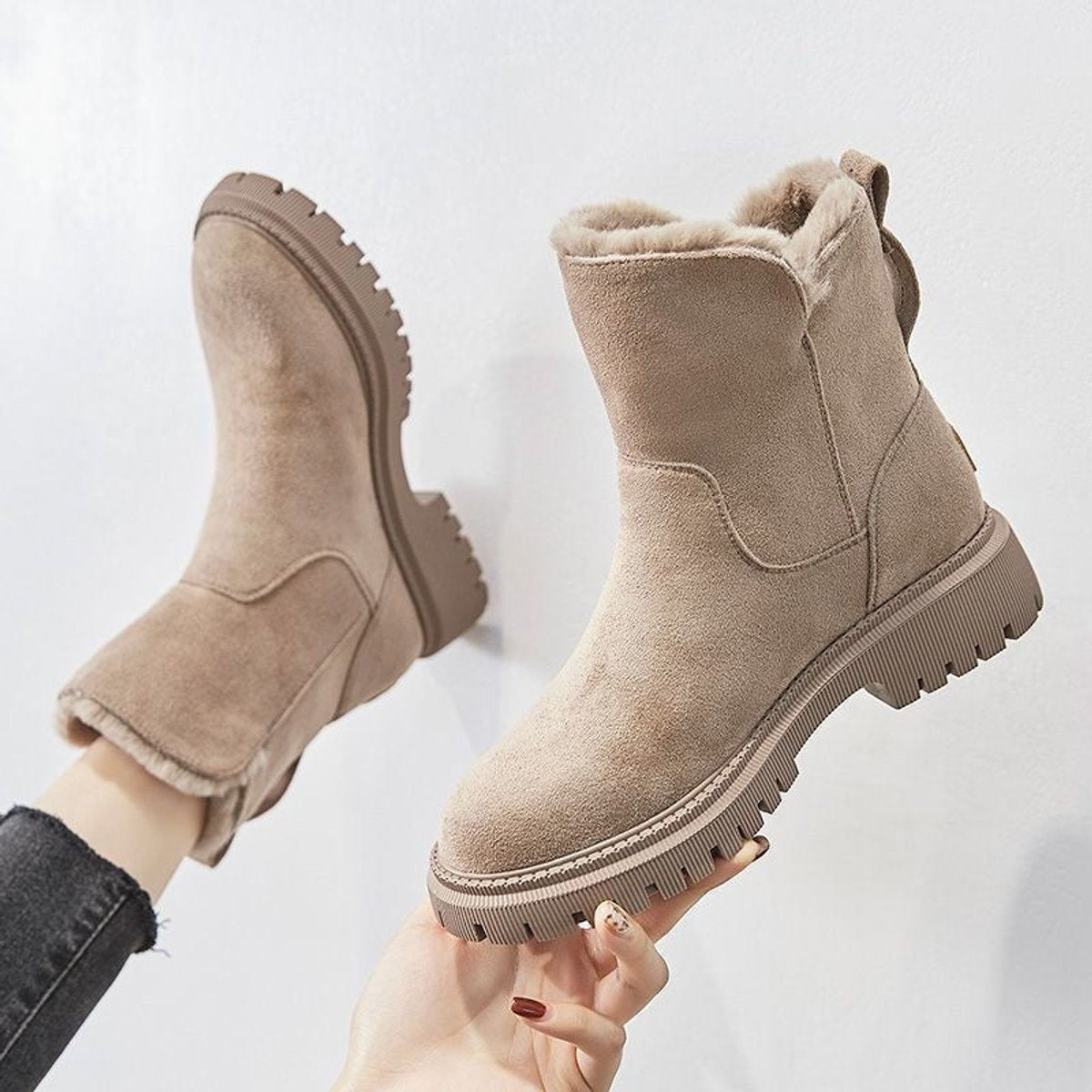 Women's Faux Suede Fleece-Lined Ankle Boots | Cozy Black Booties for Winter 0