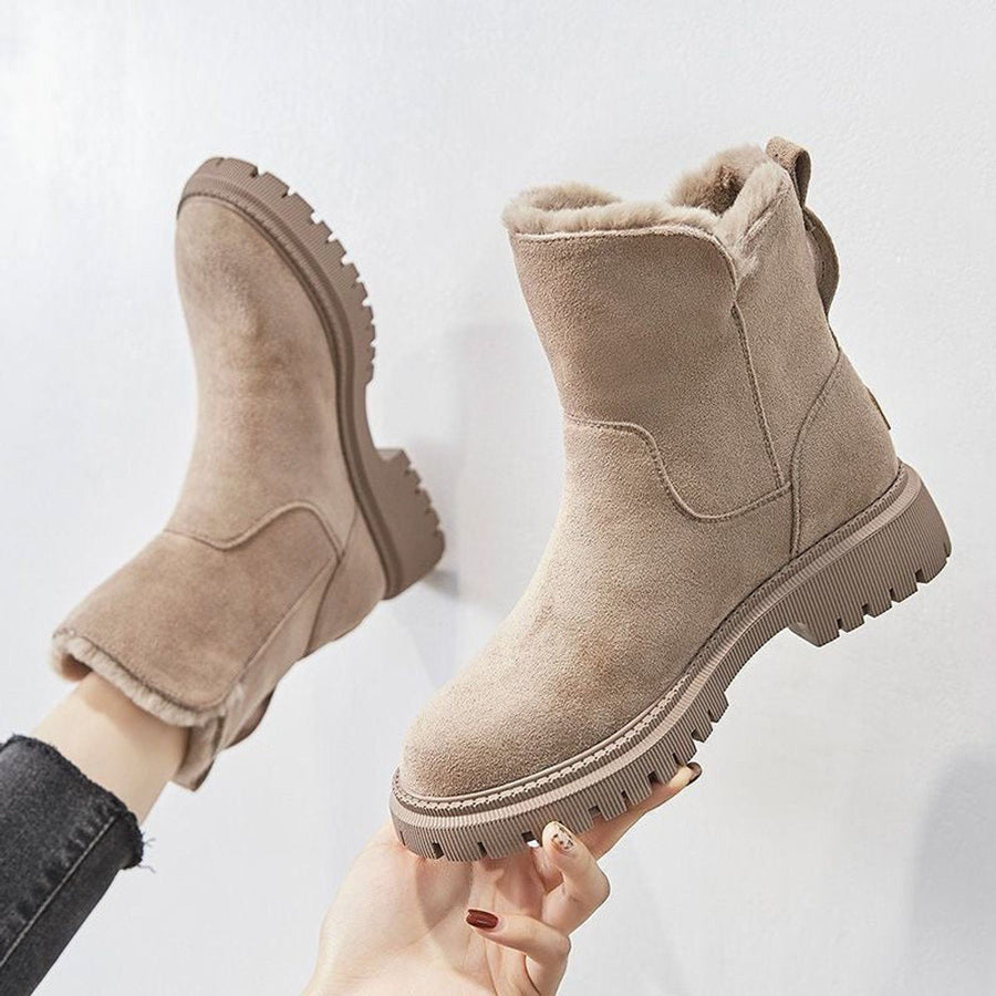 Women's Faux Suede Fleece-Lined Ankle Boots | Cozy Black Booties for Winter 0