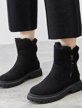 Women's Faux Suede Fleece-Lined Ankle Boots | Cozy Black Booties for Winter 1
