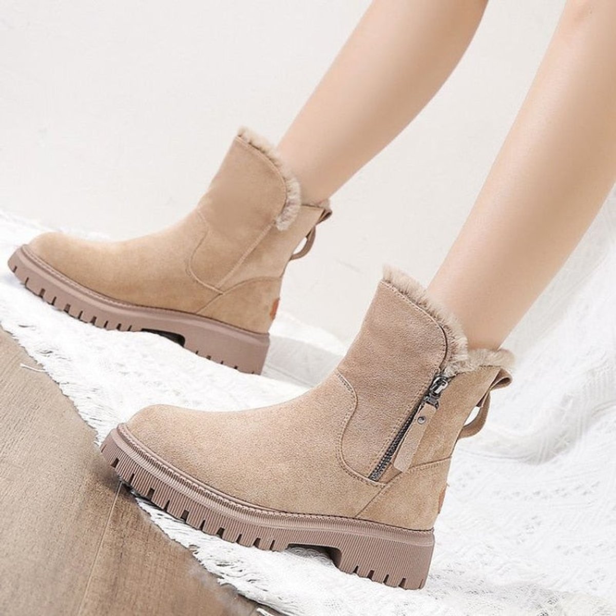 Women's Faux Suede Fleece-Lined Ankle Boots | Cozy Black Booties for Winter 2