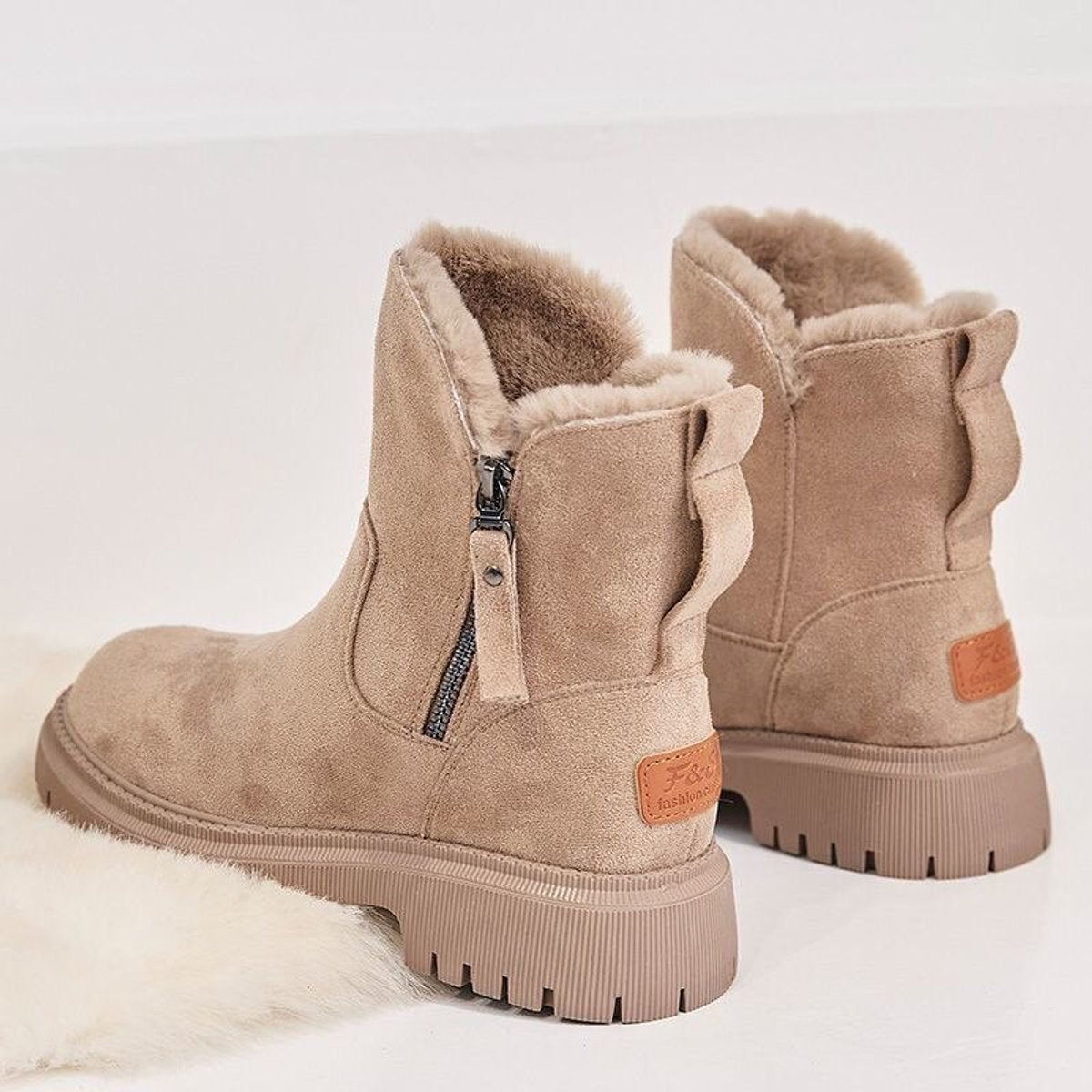 Women's Faux Suede Fleece-Lined Ankle Boots | Cozy Black Booties for Winter 5