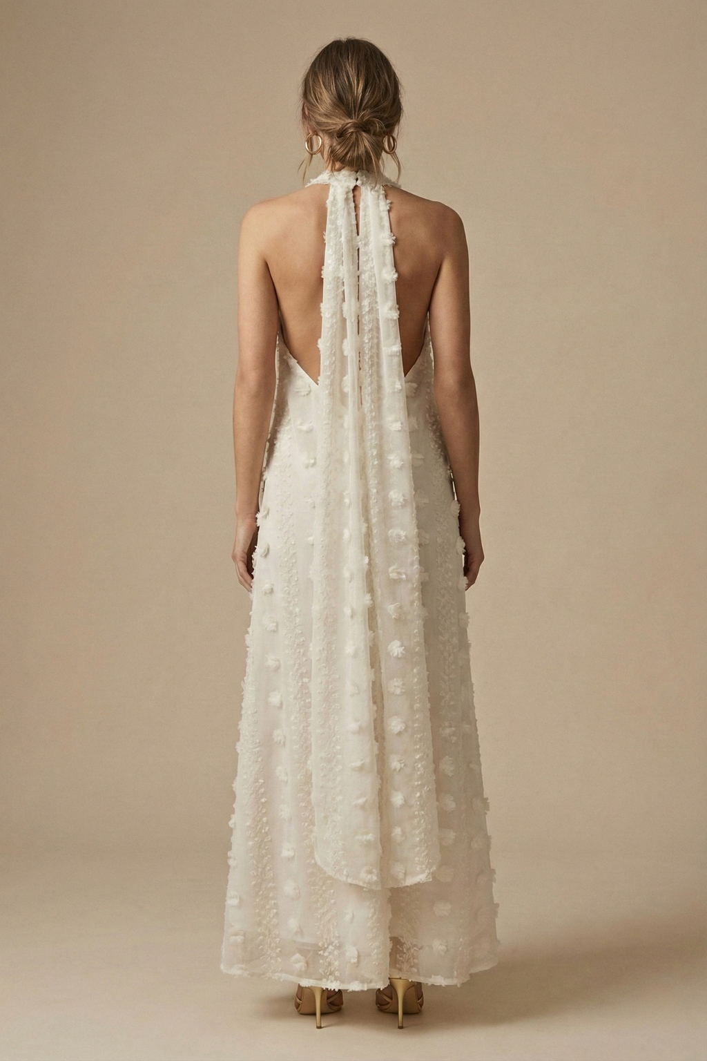 Womens Floral Appliqué Halter Maxi Dress | Elegant Backless Summer Evening Gown 3