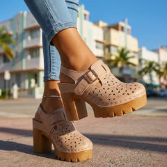 Women's Floral Cutout Platform Clogs | Stylish Chunky Block Heel Shoes 5