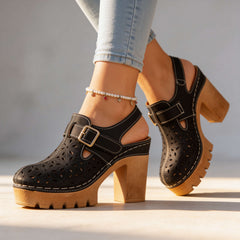 Women's Floral Cutout Platform Clogs | Stylish Chunky Block Heel Shoes 6