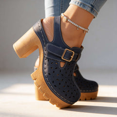 Women's Floral Cutout Platform Clogs | Stylish Chunky Block Heel Shoes 7