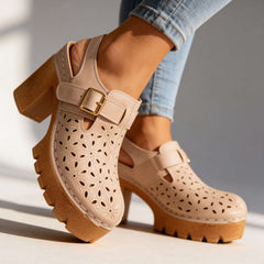 Women's Floral Cutout Platform Clogs | Stylish Chunky Block Heel Shoes 9