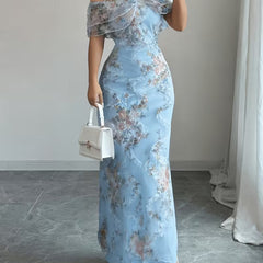 Women's Floral Embroidered Maxi Dress | Elegant Off-Shoulder Summer Gown 0