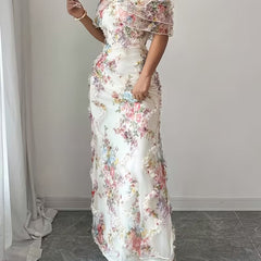 Women's Floral Embroidered Maxi Dress | Elegant Off-Shoulder Summer Gown 3
