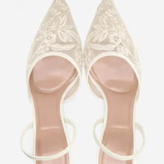 Women's Floral Embroidered Mesh Mule Heels | Elegant Pointed Toe Slip-Ons 2