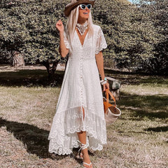 Women's Floral Lace Maxi Dress | Elegant V-Neck Summer Dress with Flutter Sleeves 1