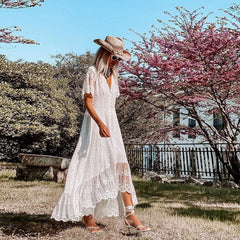 Women's Floral Lace Maxi Dress | Elegant V-Neck Summer Dress with Flutter Sleeves 2