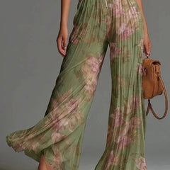 Women's Floral Pleated Jumpsuit | Elegant Halter Neck Wide Leg Outfit 3