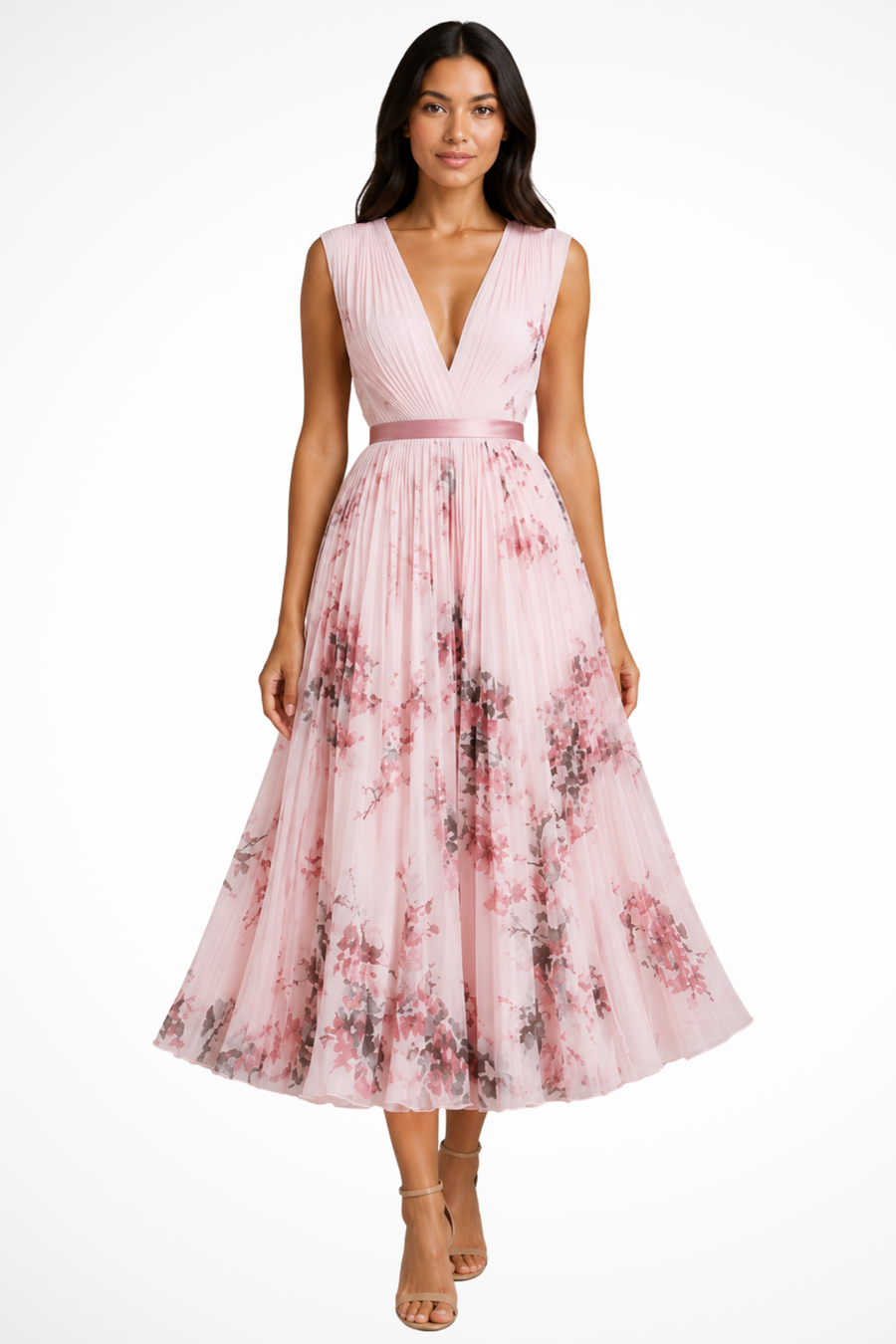 Women's Floral Pleated Midi Dress | Elegant Summer Cocktail Dress for Special Occasions 1