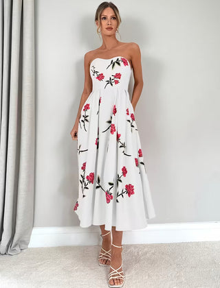 Women's Floral Print A-Line Dress | Elegant Off-Shoulder Summer Style 0