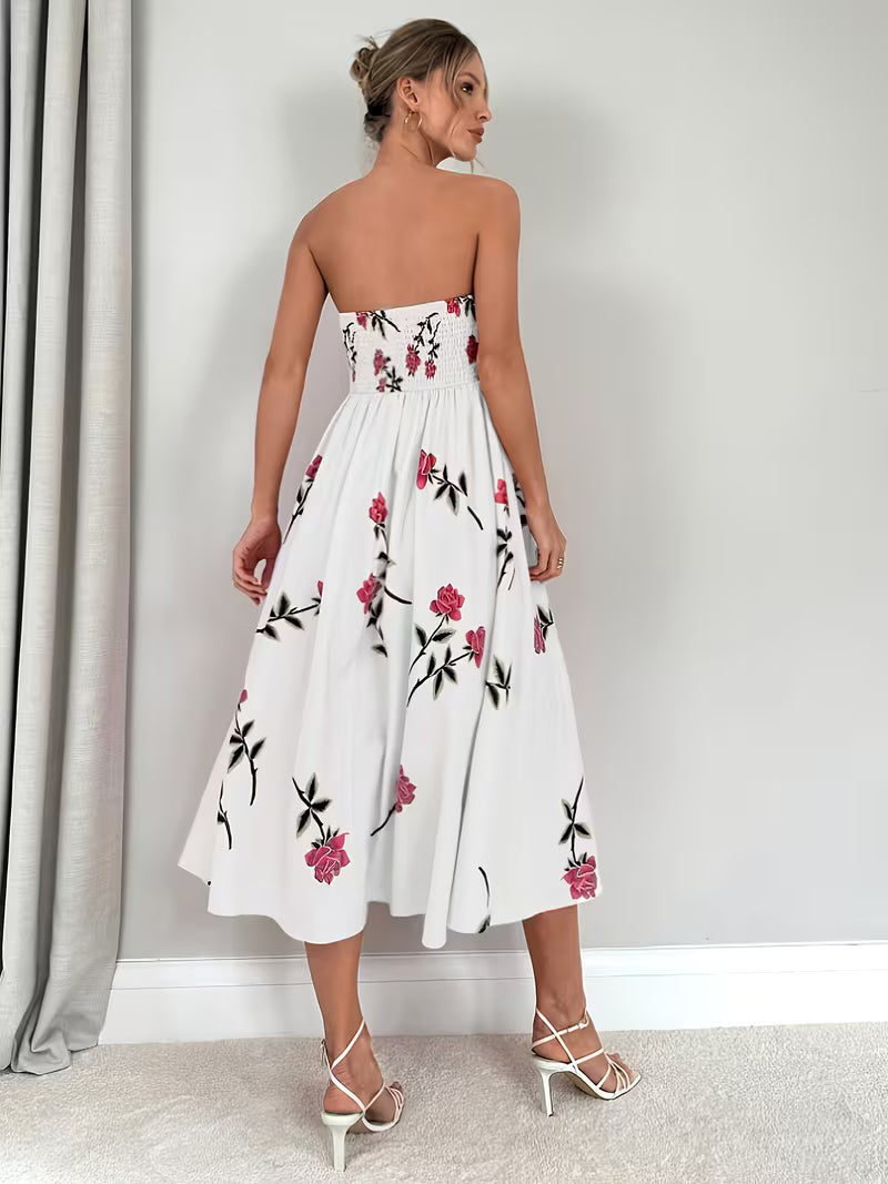 Women's Floral Print A-Line Dress | Elegant Off-Shoulder Summer Style 1