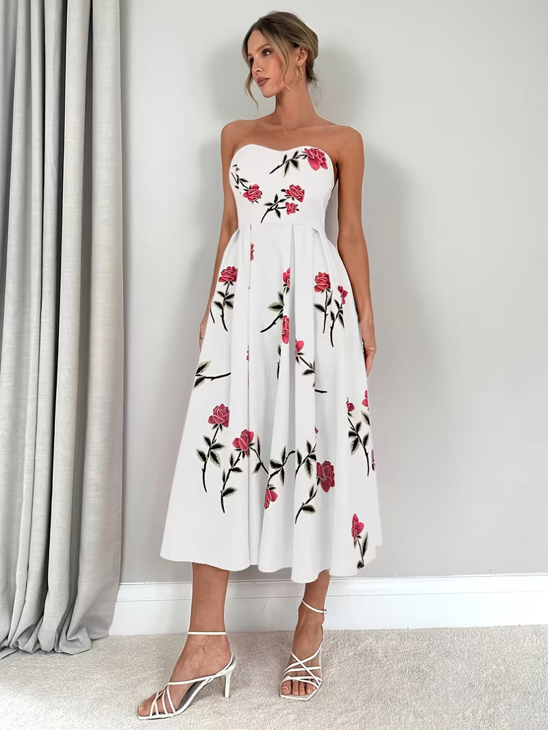 Women's Floral Print A-Line Dress | Elegant Off-Shoulder Summer Style 2