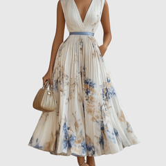 Women's Floral Print A-Line Midi Dress | Elegant Sleeveless Summer Dress 0
