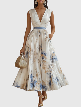 Women's Floral Print A-Line Midi Dress | Elegant Sleeveless Summer Dress 0
