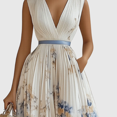 Women's Floral Print A-Line Midi Dress | Elegant Sleeveless Summer Dress 1