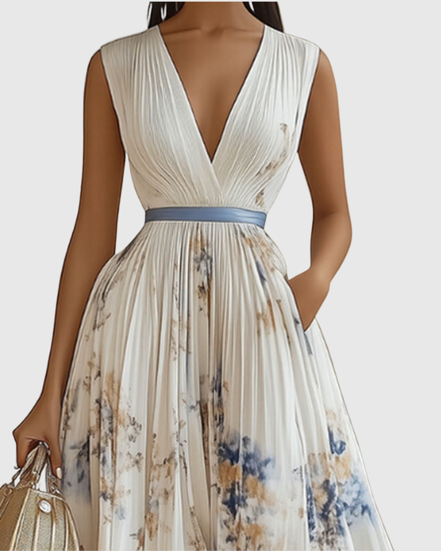 Women's Floral Print A-Line Midi Dress | Elegant Sleeveless Summer Dress 1