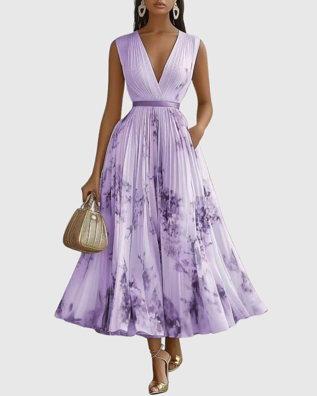 Women's Floral Print A-Line Midi Dress | Elegant Sleeveless Summer Dress 10