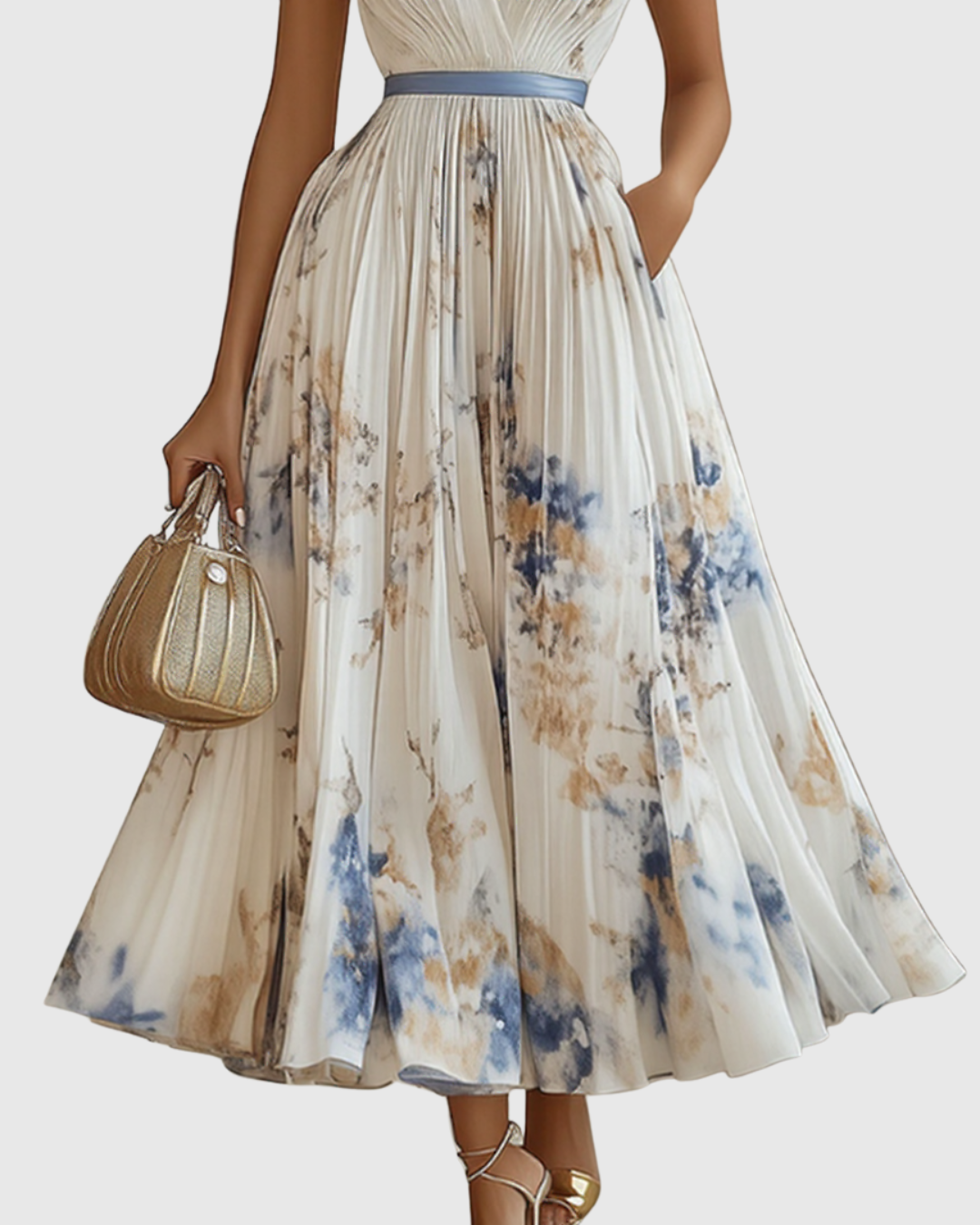 Women's Floral Print A-Line Midi Dress | Elegant Sleeveless Summer Dress 2