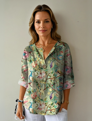 Women's Floral Print Blouse | Elegant 3/4 Sleeve Button-Down Top 2