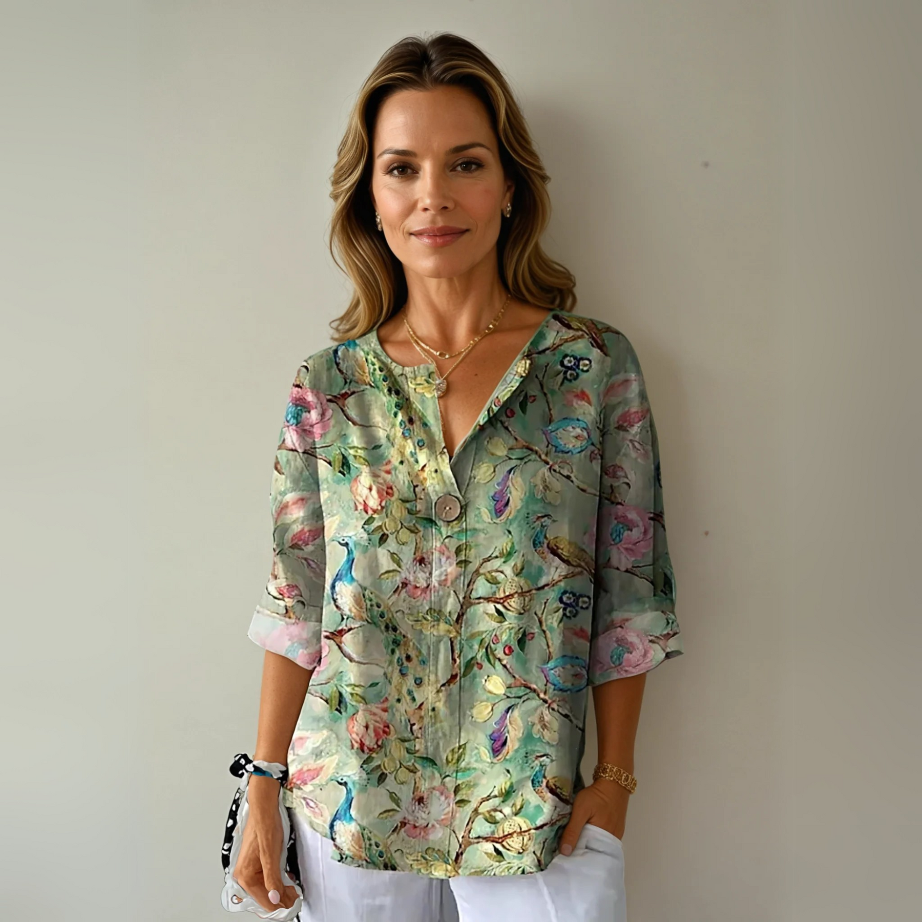 Women's Floral Print Blouse | Elegant 3/4 Sleeve Button-Down Top 2